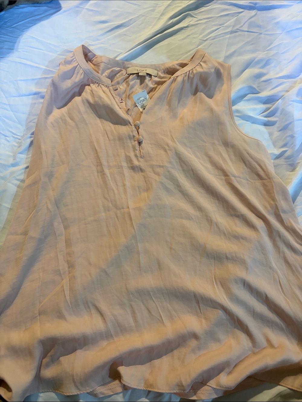 LOFT Sleeveless Blush Pink Henley-Style Camisole